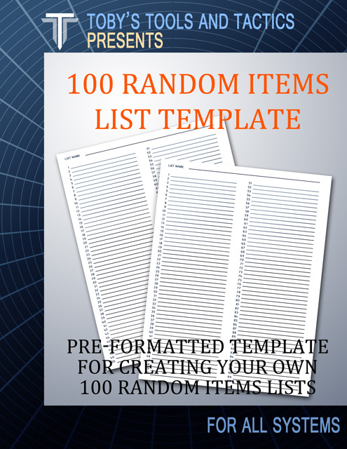 TTT's 100 Random Items List Template